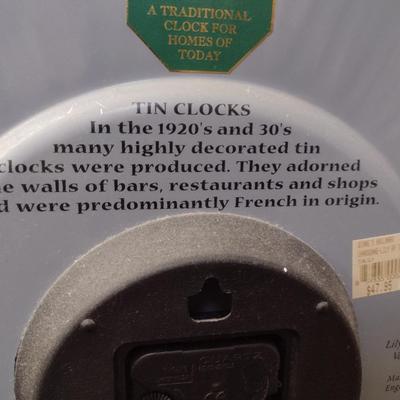 Battery Operated Tin Clock- Approx 13 1/2" in Diameter