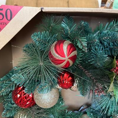 30” Pre-Lit Christmas Wreath with 50 LED Lights – Red & Gold Ornaments