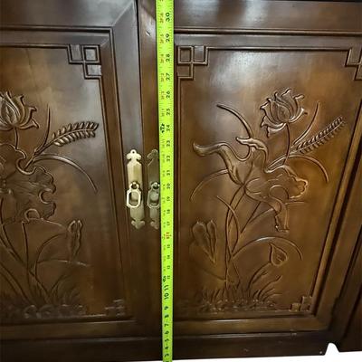 3 Henredon Folio 16 Asian Chinoiserie Floral Carved Oriental Server Cabinet