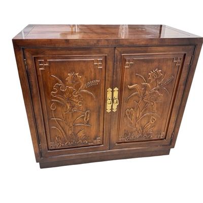 3 Henredon Folio 16 Asian Chinoiserie Floral Carved Oriental Server Cabinet