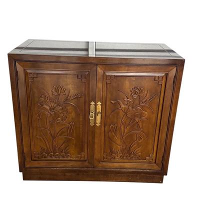 3 Henredon Folio 16 Asian Chinoiserie Floral Carved Oriental Server Cabinet