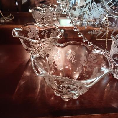 ETCHED CRYSTAL SERVING PIECES