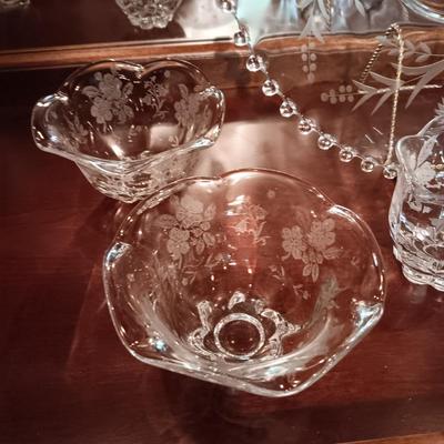 ETCHED CRYSTAL SERVING PIECES