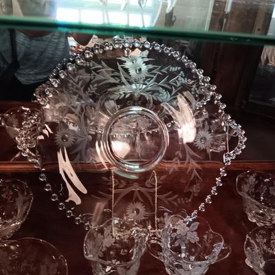 ETCHED CRYSTAL SERVING PIECES