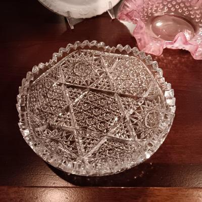 CUT GLASS AND FENTON BOWLS, SHAKERS AND MORE