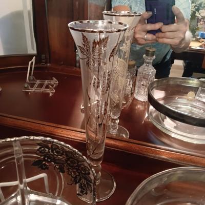 WEIGHTED STERLING CANDLE HOLDERS, DOROTHY C THORPE STERLING ON CRYSTAL BOWL AND MORE