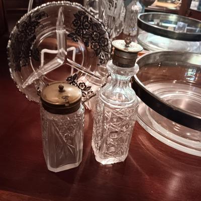 WEIGHTED STERLING CANDLE HOLDERS, DOROTHY C THORPE STERLING ON CRYSTAL BOWL AND MORE