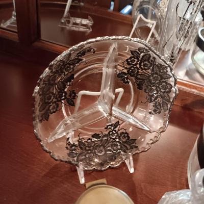 WEIGHTED STERLING CANDLE HOLDERS, DOROTHY C THORPE STERLING ON CRYSTAL BOWL AND MORE