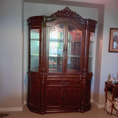 BEAUTIFUL LIGHTED HUTCH WITH SIDE DOORS, DRAWER AND CABINET