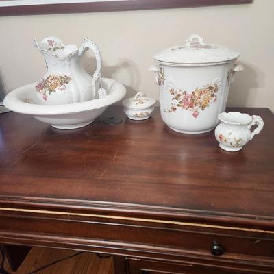 5 Piece Empire Trenton June Rose Antique Porcelain Victorian Floral Bowl Pitcher