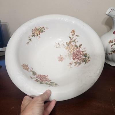 5 Piece Empire Trenton June Rose Antique Porcelain Victorian Floral Bowl Pitcher