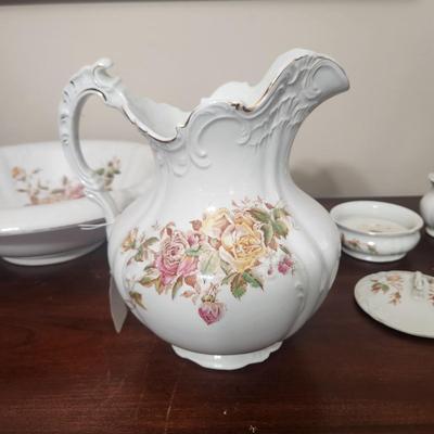 5 Piece Empire Trenton June Rose Antique Porcelain Victorian Floral Bowl Pitcher