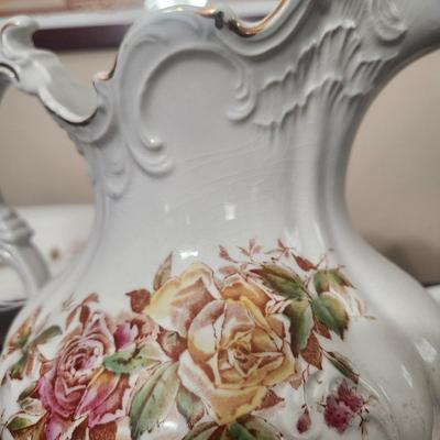 5 Piece Empire Trenton June Rose Antique Porcelain Victorian Floral Bowl Pitcher