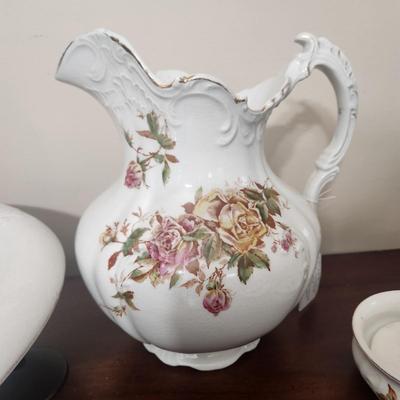 5 Piece Empire Trenton June Rose Antique Porcelain Victorian Floral Bowl Pitcher