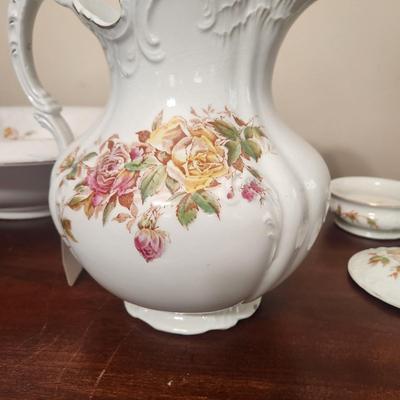 5 Piece Empire Trenton June Rose Antique Porcelain Victorian Floral Bowl Pitcher