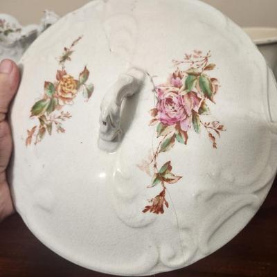 5 Piece Empire Trenton June Rose Antique Porcelain Victorian Floral Bowl Pitcher