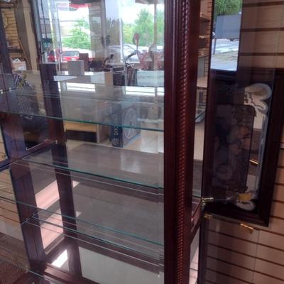 Sale Photo Thumbnail #125: Impressive Glass Front Mahogany Wood Framed Multi-Shelf Lighted Curio or Display Cabinet