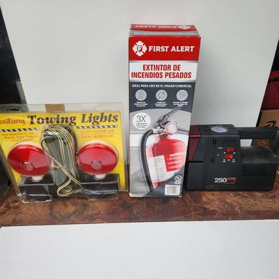 Car Safety Lot Towing Lights First Alert Fire Extinguisher Tire Inflator Sun Protector