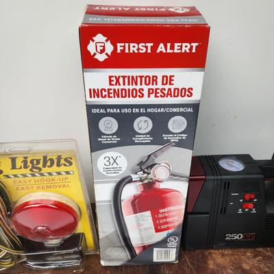 Car Safety Lot Towing Lights First Alert Fire Extinguisher Tire Inflator Sun Protector