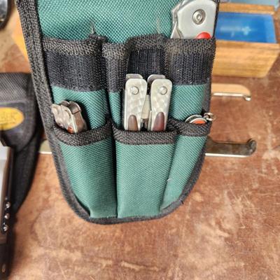 Misc. Lot with Bag Gerber Multi Tool w pouch , Sheffield Tool w pouch, Impulse Sealer, Grease Joint Cleaner, Dewalt, Sockets, Drivers,...