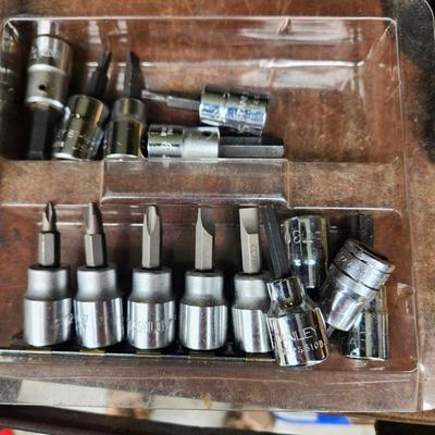 Misc. Lot with Bag Gerber Multi Tool w pouch , Sheffield Tool w pouch, Impulse Sealer, Grease Joint Cleaner, Dewalt, Sockets, Drivers,...