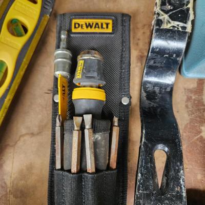 Misc. Lot with Bag Gerber Multi Tool w pouch , Sheffield Tool w pouch, Impulse Sealer, Grease Joint Cleaner, Dewalt, Sockets, Drivers,...