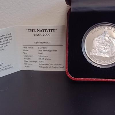 2000 'The Nativity' Commonwealth of the Bahamas $2 Sterling Silver Coin 23.33 grams (#9)