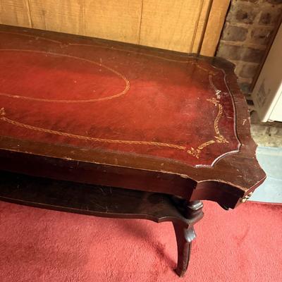 LOT 164B: Vintage Red Leather Top Coffee Table