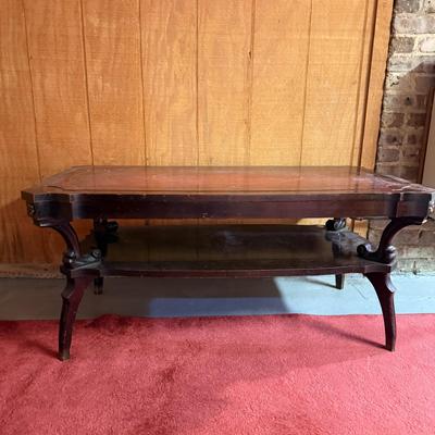 LOT 164B: Vintage Red Leather Top Coffee Table