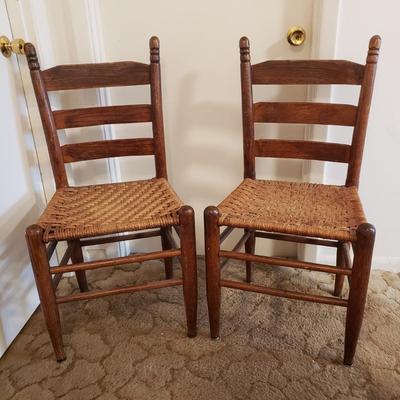 Pair of Ladder Back-Rush Seat Chairs (LR-KD)