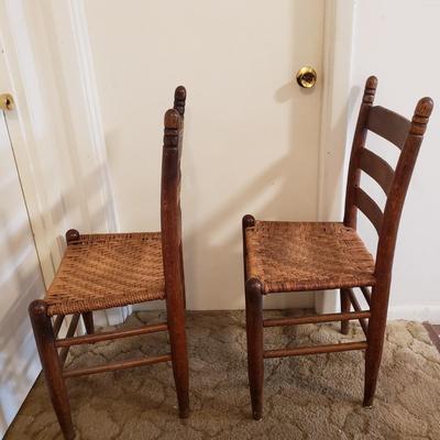 Pair of Ladder Back-Rush Seat Chairs (LR-KD)