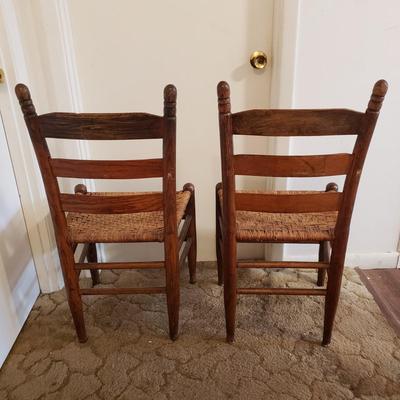 Pair of Ladder Back-Rush Seat Chairs (LR-KD)