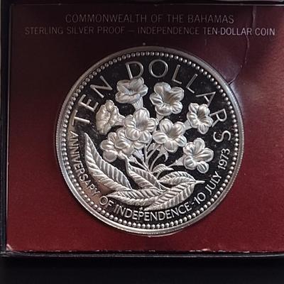 1975 Commonwealth of the Bahamas $10 Sterling Silver Proof Coin 10 July 1973 Independance 49 grams (#12)