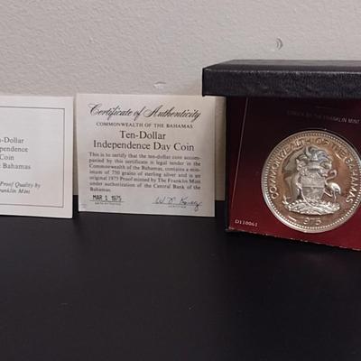 1975 Commonwealth of the Bahamas $10 Sterling Silver Proof Coin 10 July 1973 Independance 49 grams (#12)