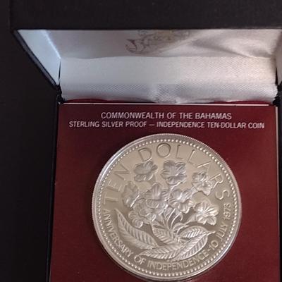1975 Commonwealth of the Bahamas $10 Sterling Silver Proof Coin 10 July 1973 Independance 49 grams (#13)