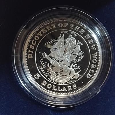 1992 Commonwealth of the Bahamas Discovery of the New World $5 Sterling Silver Proof Coin 18 grams (#14)