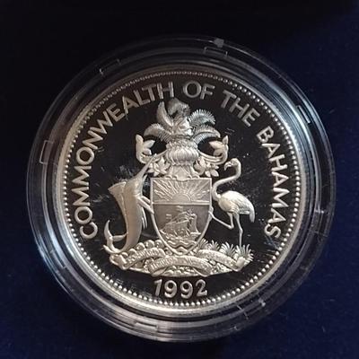 1992 Commonwealth of the Bahamas Discovery of the New World $5 Sterling Silver Proof Coin 18 grams (#14)