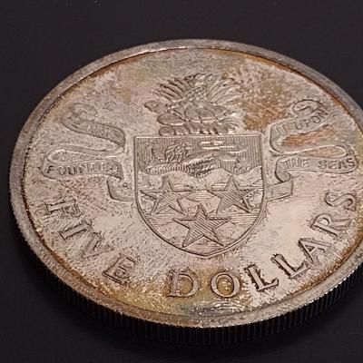 1972 Cayman Islands $5 Sterling Silver Circulated Coin 36 grams (#15)