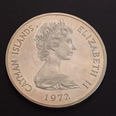 1972 Elizabeth II Cayman Islands $25 Sterling Silver Circulated Coin Silver Wedding Anniversary 47 grams (#16)