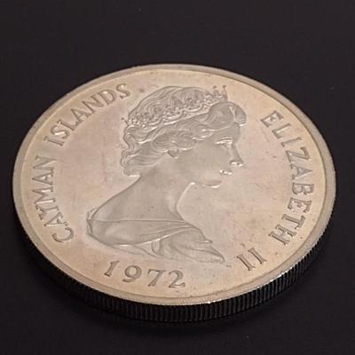 1972 Elizabeth II Cayman Islands $25 Sterling Silver Circulated Coin Silver Wedding Anniversary 47 grams (#16)