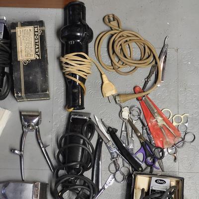 LOT 155B: Vintage Hair Cut Tools Including Clippers by Oster, Raycine and More