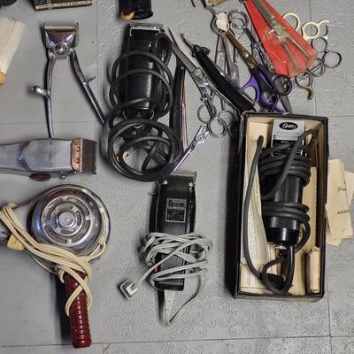 LOT 155B: Vintage Hair Cut Tools Including Clippers by Oster, Raycine and More