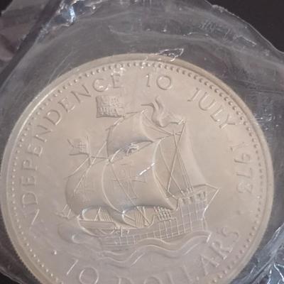 1973 Commonwealth of the Bahamas $10 Sterling Silver Uncirculated Coin 10 July 1973 Independance 49 grams (#25)