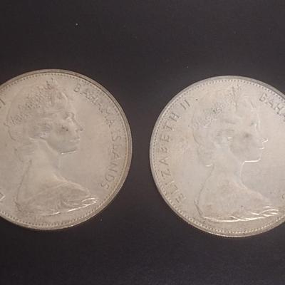 Set of Two 1966 Elizabeth II Bahama Islands $5 Silver Coins Circulated 39 grams Each Coin (#31)
