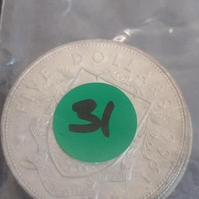 Set of Two 1966 Elizabeth II Bahama Islands $5 Silver Coins Circulated 39 grams Each Coin (#31)