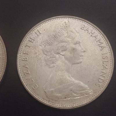 Set of Two 1966 Elizabeth II Bahama Islands $5 Silver Coins Circulated 39 grams Each Coin (#31)