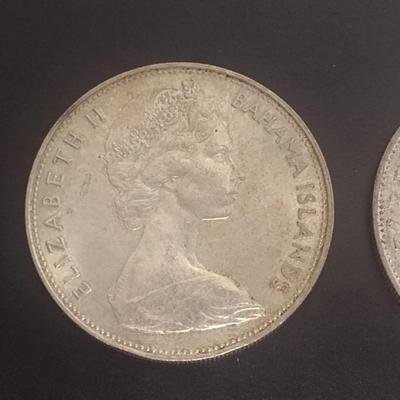 Set of Two 1966 Elizabeth II Bahama Islands $5 Silver Coins Circulated 39 grams Each Coin (#32)