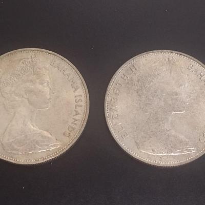 Set of Two 1966 Elizabeth II Bahama Islands $5 Silver Coins Circulated 39 grams Each Coin (#32)