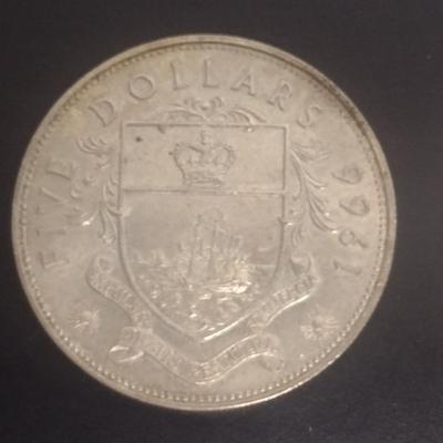 Set of Two 1966 Elizabeth II Bahama Islands $5 Silver Coins Circulated 39 grams Each Coin (#32)