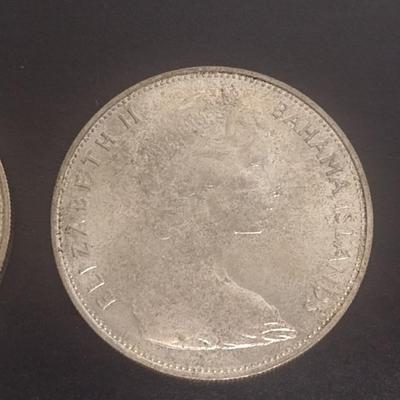 Set of Two 1966 Elizabeth II Bahama Islands $5 Silver Coins Circulated 39 grams Each Coin (#32)
